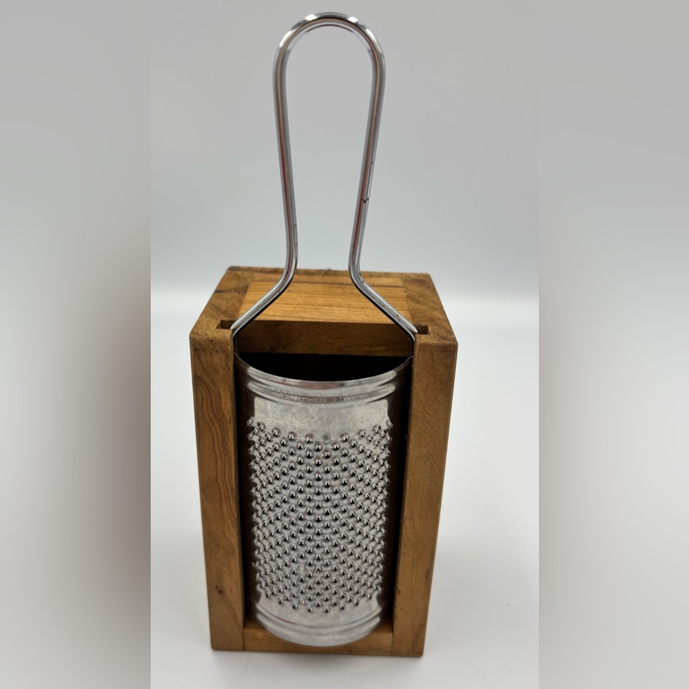 Vintage Olive Wood Metal Cheese Grater/Shedder with Handle,Rustic Storage Box